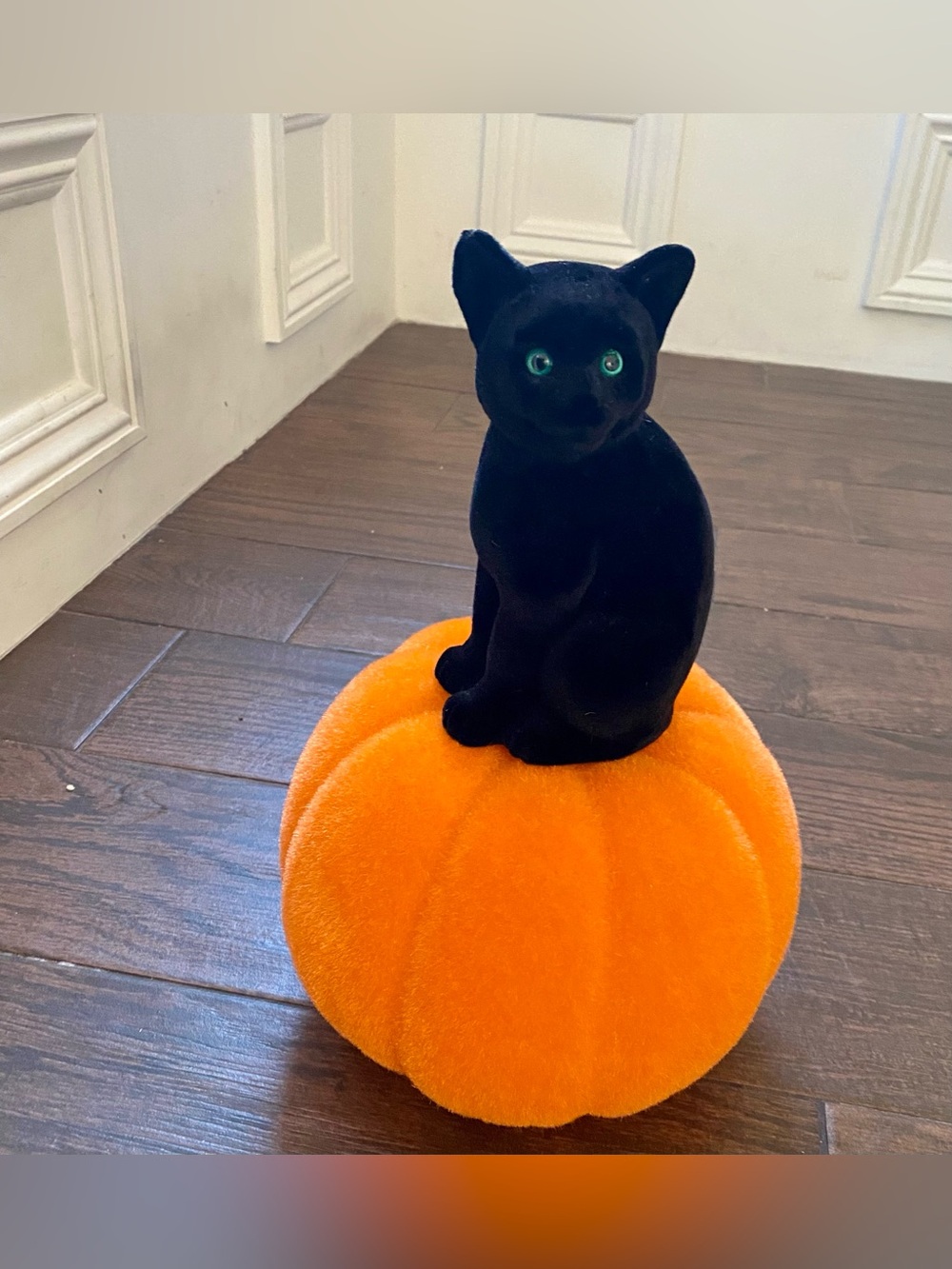 Black Cat Plush Toy on Orange Pumpkin - Pet Cat Decor